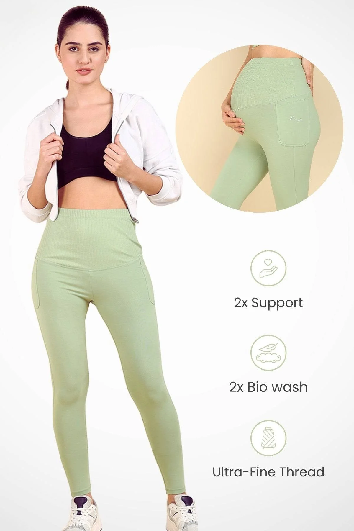 Ribbed Cotton Matcha Green Maternity Legging (Pregnancy & Postpartum) - Image 16