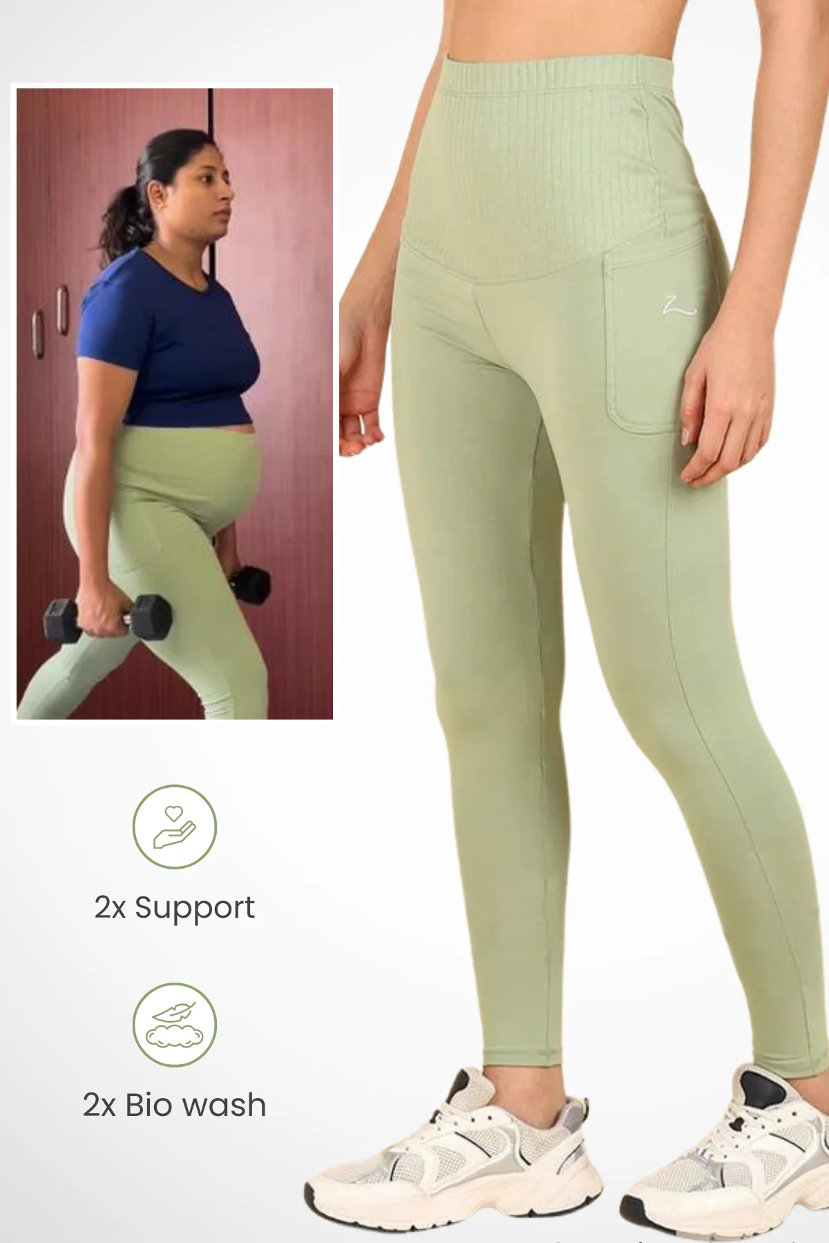 Ribbed Cotton Matcha Green Maternity Legging (Pregnancy & Postpartum) - Image 3