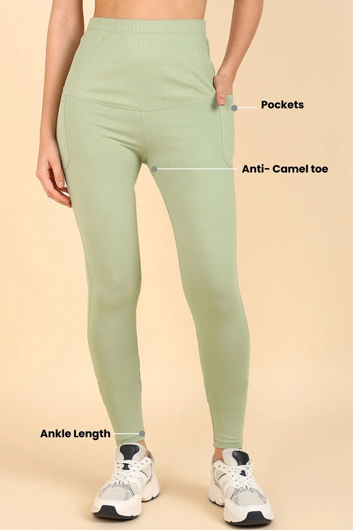 Ribbed Cotton Matcha Green Maternity Legging (Pregnancy & Postpartum) - Image 5