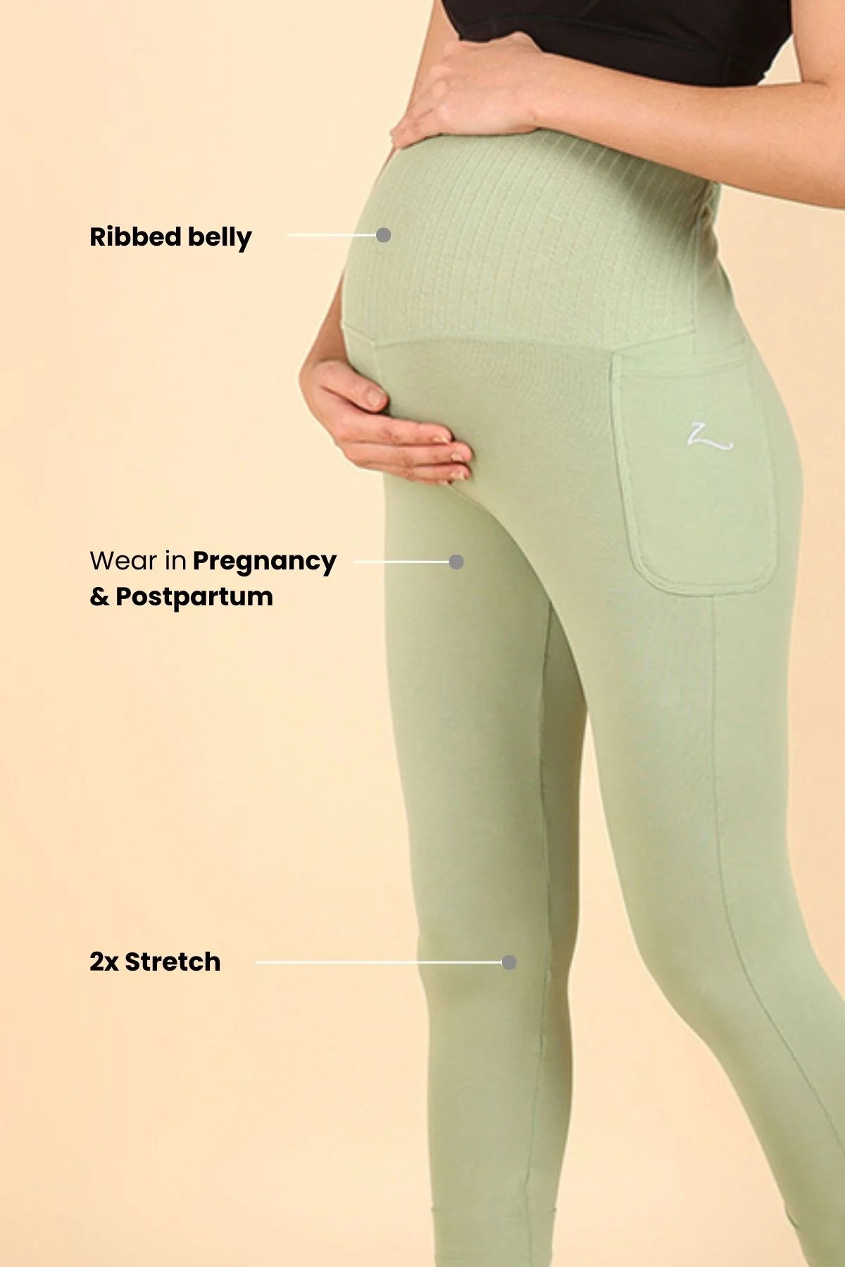 Ribbed Cotton Matcha Green Maternity Legging (Pregnancy & Postpartum) - Image 6