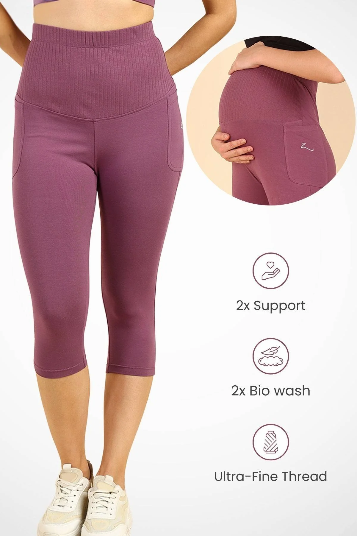 Ribbed Cotton Rosewood Maternity Capri (Pregnancy & Postpartum) - Image 12