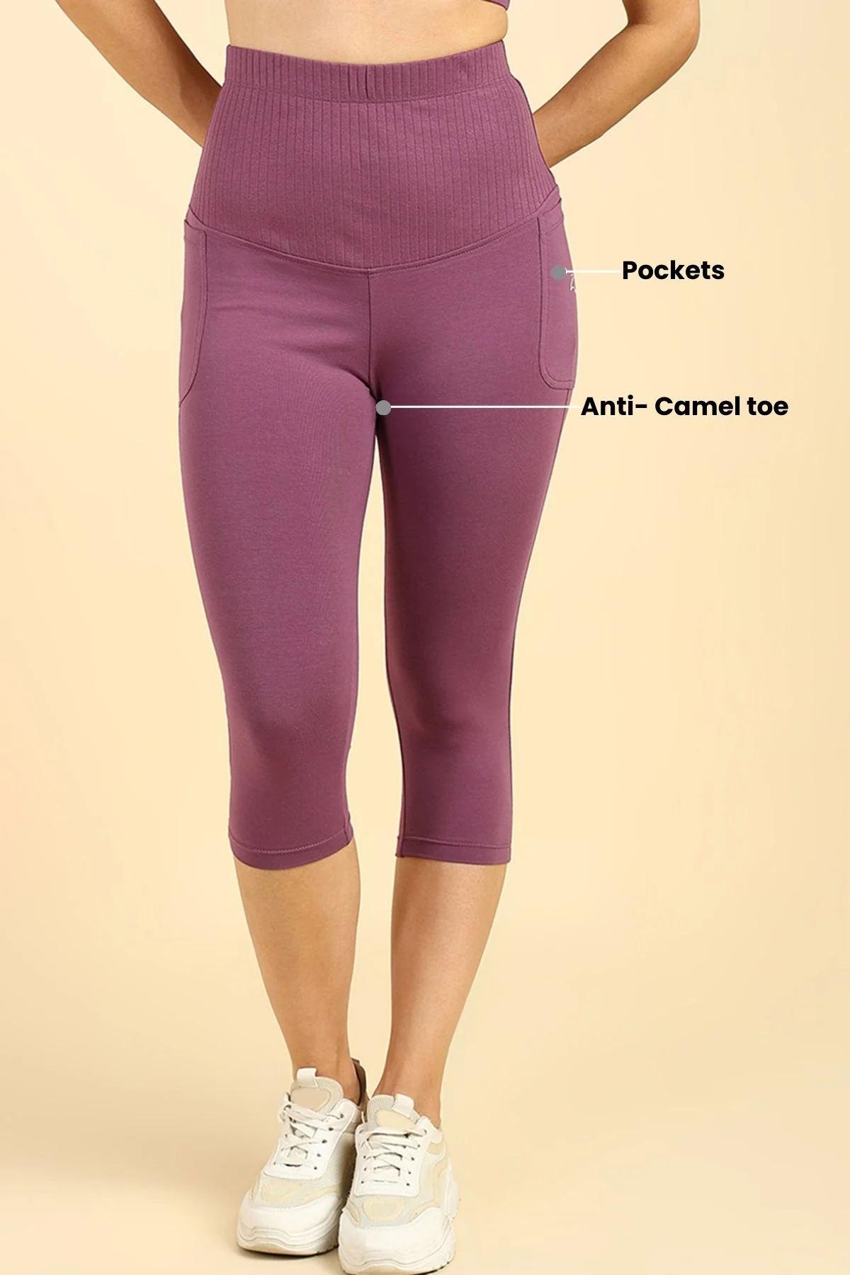 Ribbed Cotton Rosewood Maternity Capri (Pregnancy & Postpartum) - Image 5