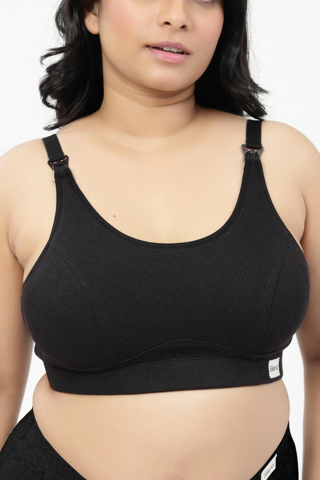 Riva Fine Rib Bra & Mid Rise Panty Set - Black - Image 6