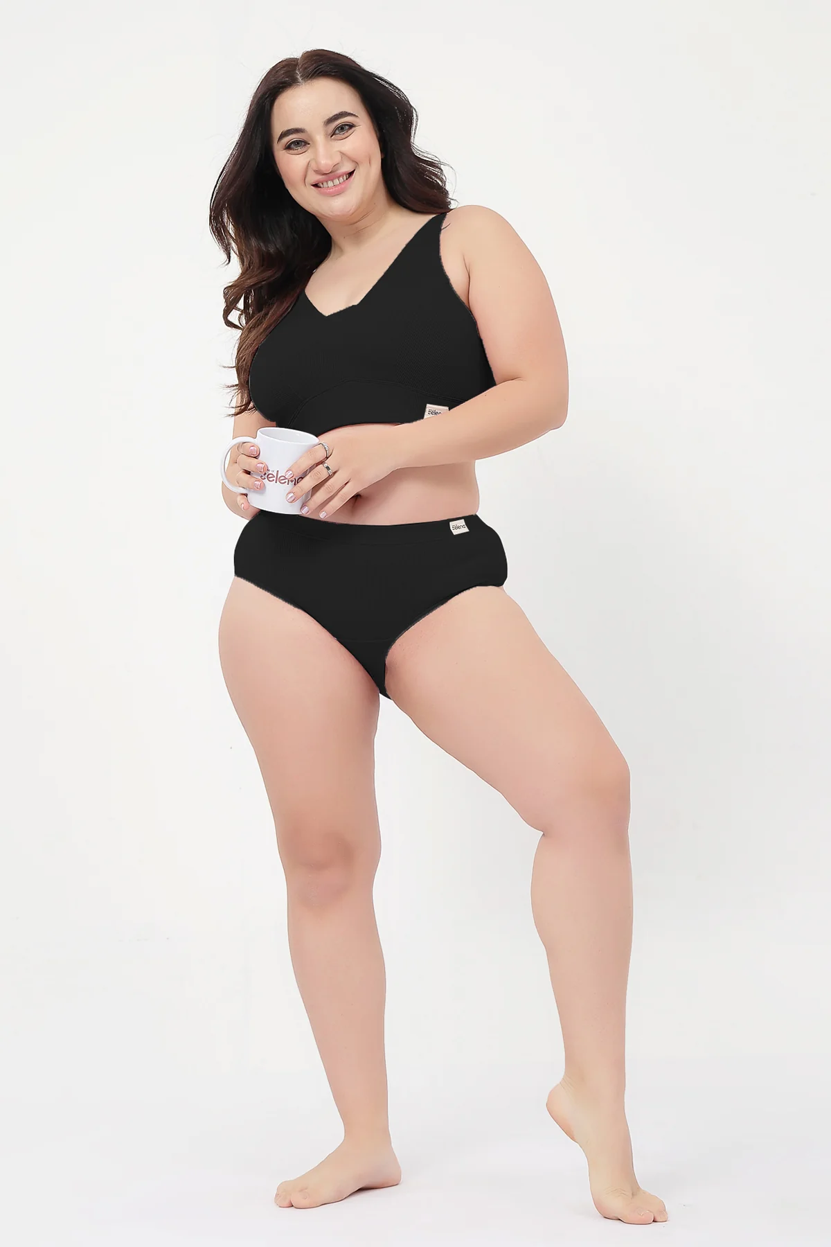 Riva Fine Rib Bra & Mid Rise Panty Set - Black - Image 8