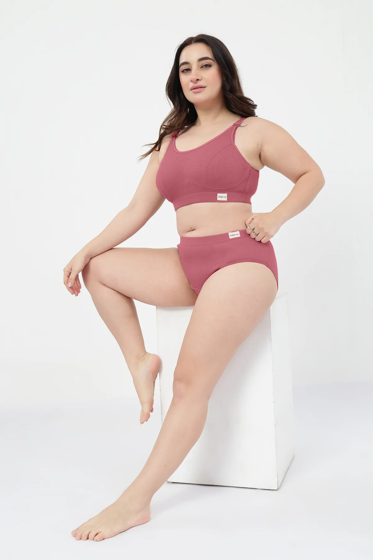 Riva Fine Rib Bra & Mid Rise Panty Set - Blush - Image 11