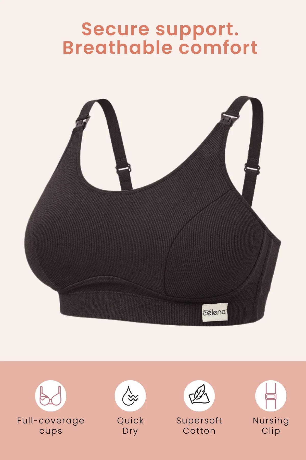 Riva Fine-Rib Cotton Feeding Bra - Black - Image 4