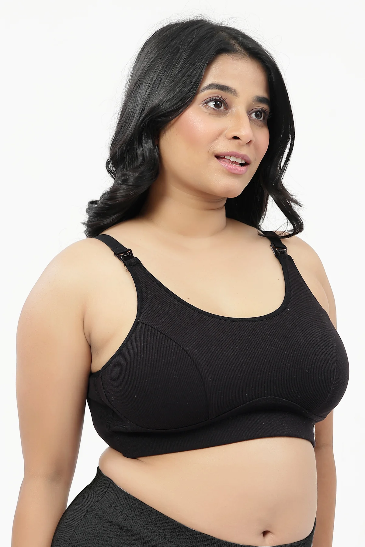 Riva Fine-Rib Cotton Feeding Bra - Black - Image 6