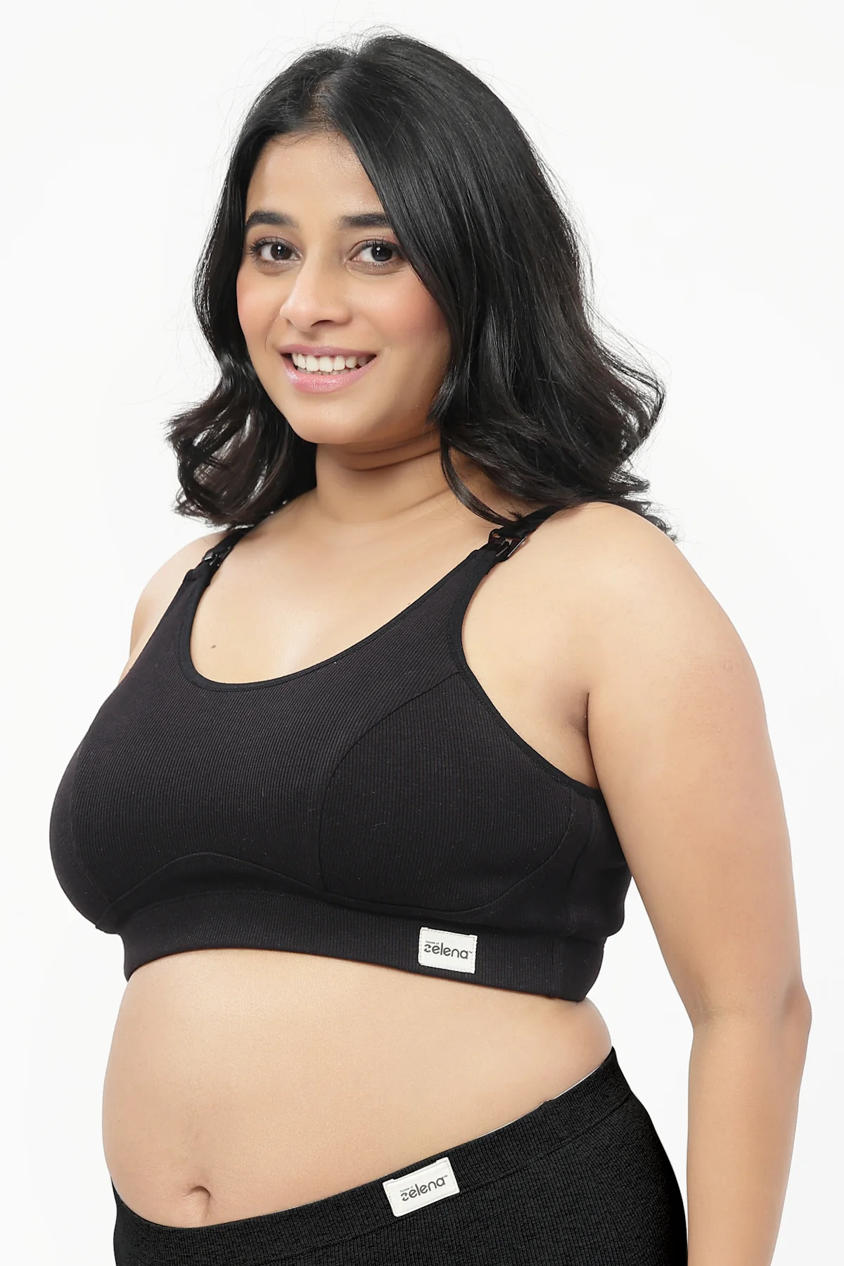 Riva Fine-Rib Cotton Feeding Bra - Black - Image 7