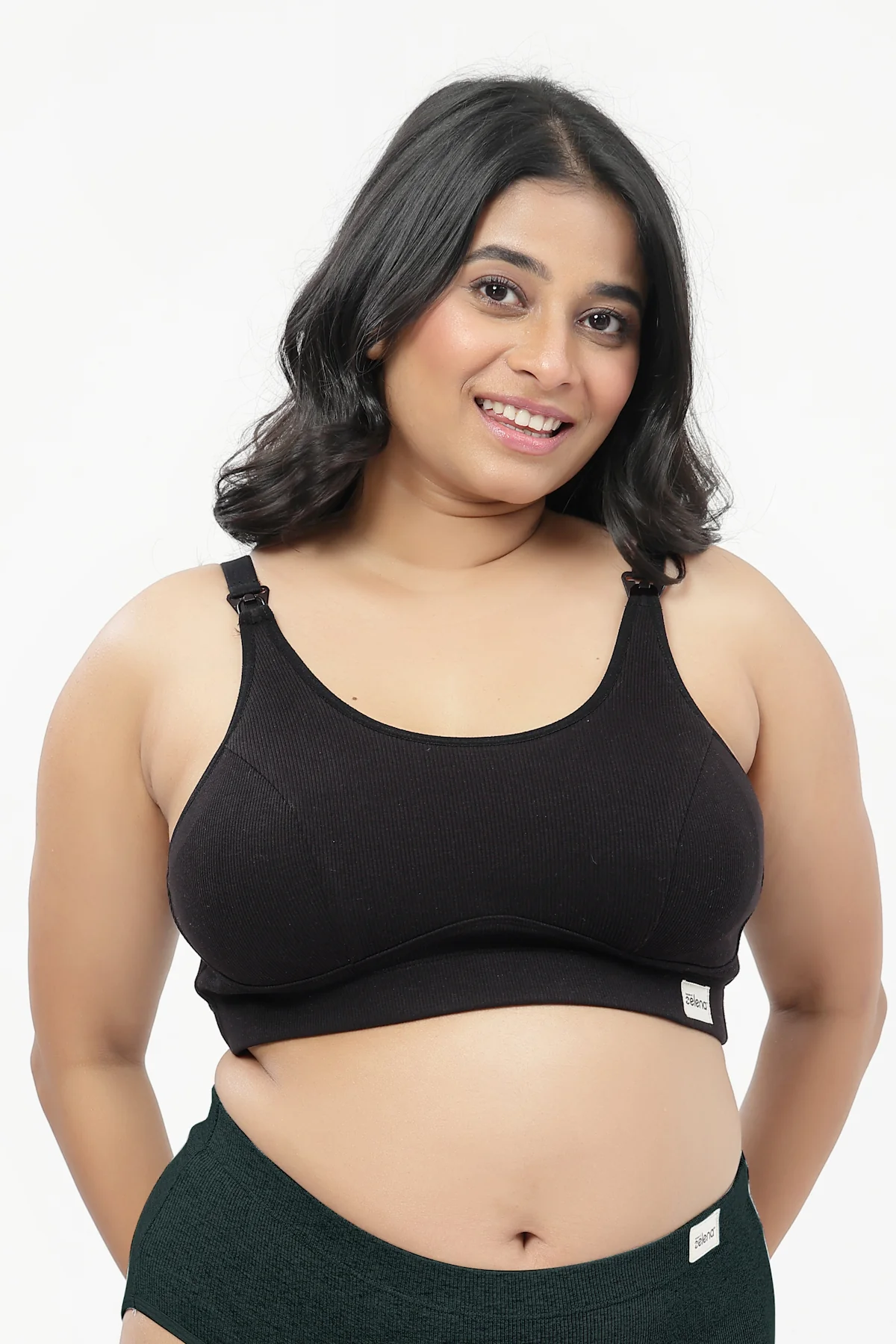 Riva Fine-Rib Cotton Feeding Bra - Black - Image 9