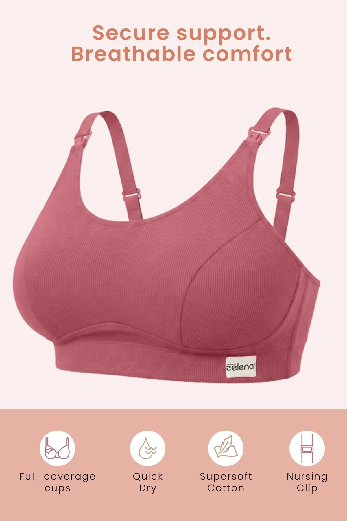Riva Fine-Rib Cotton Feeding Bra - Blush - Image 4