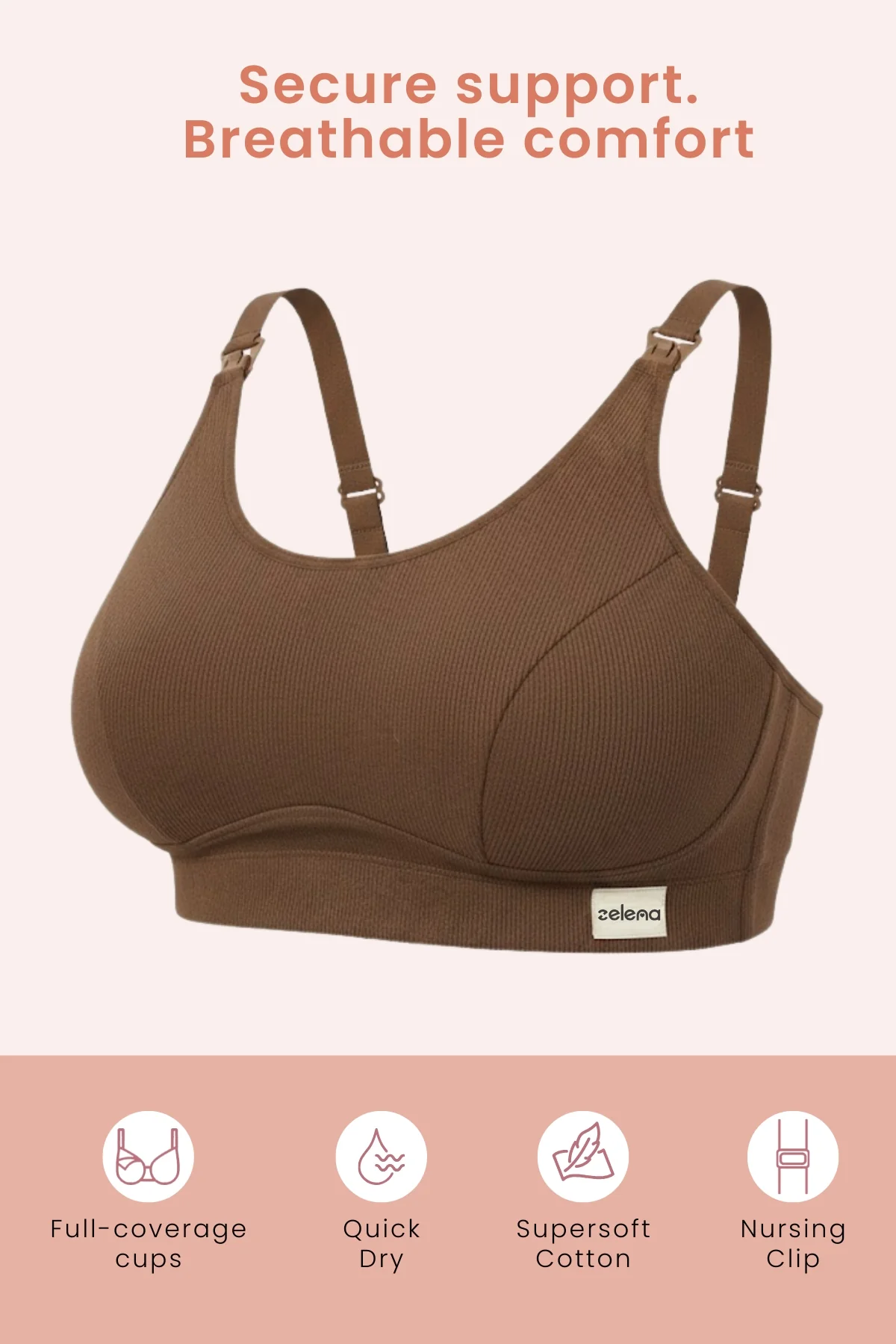 Riva Fine-Rib Cotton Feeding Bra - Mocha - Image 2