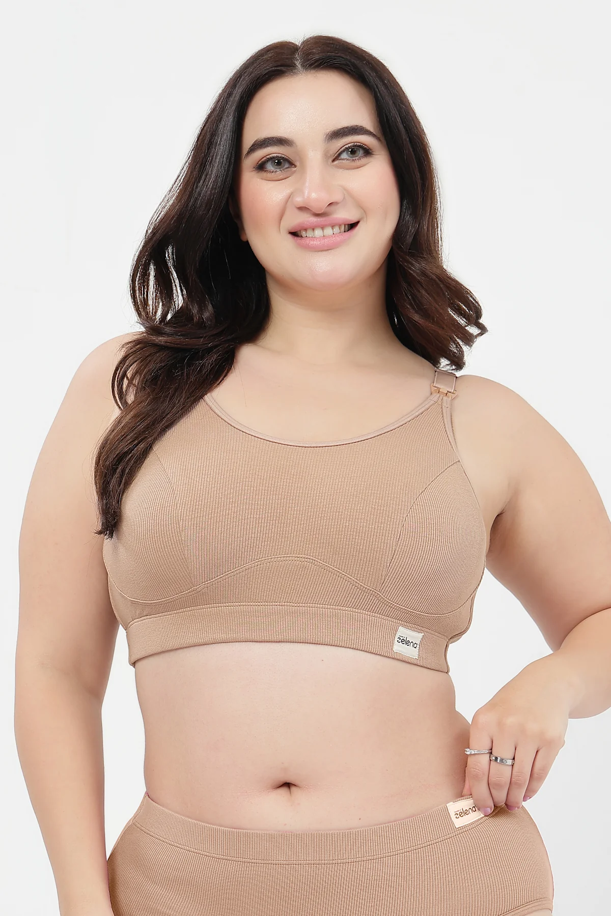 Riva Fine-Rib Cotton Feeding Bra - Skin - Image 10