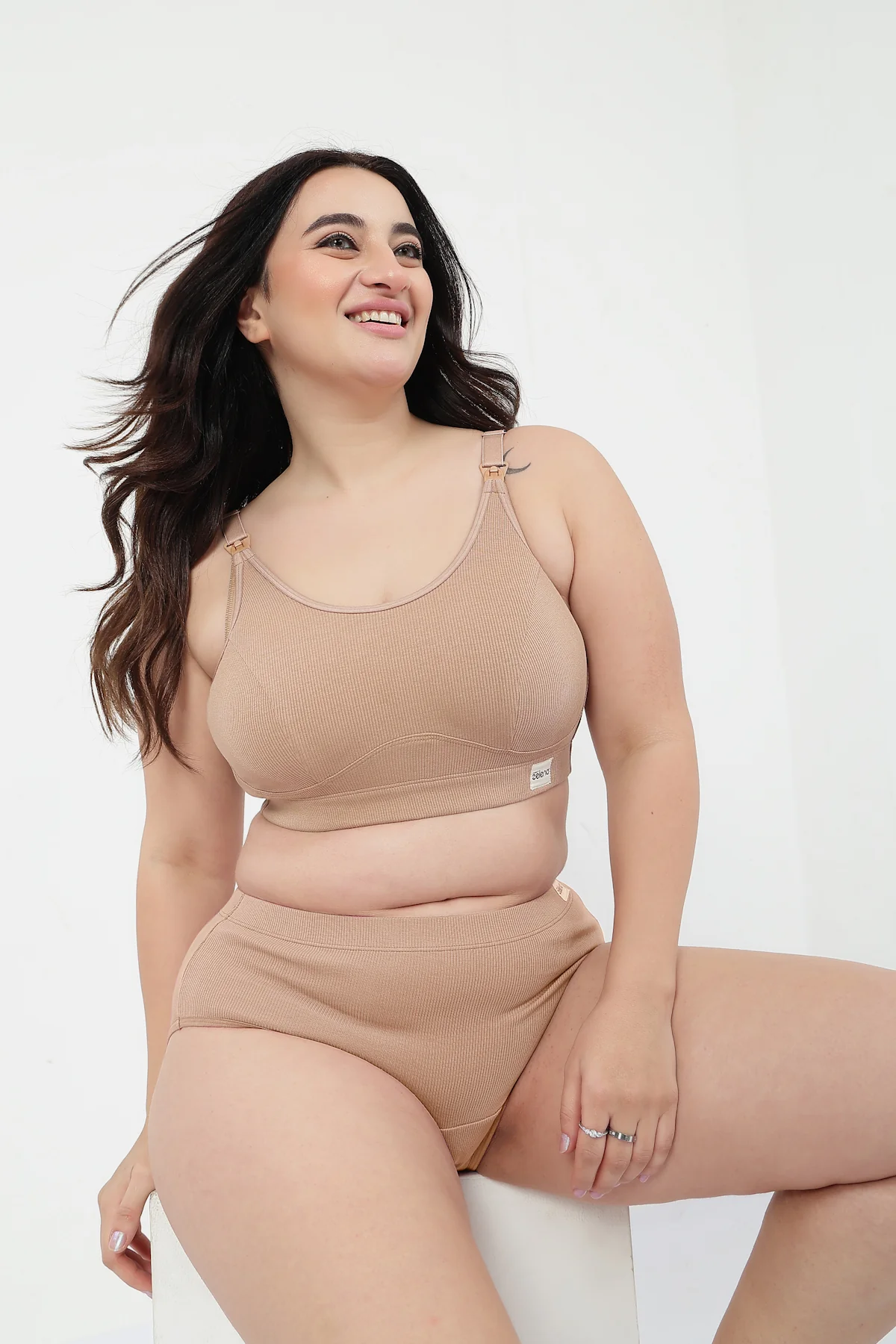 Riva Fine-Rib Cotton Feeding Bra - Skin - Image 12