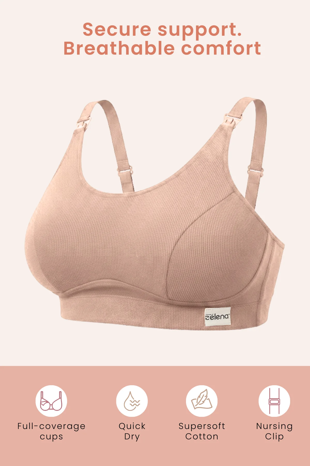 Riva Fine-Rib Cotton Feeding Bra - Skin - Image 3