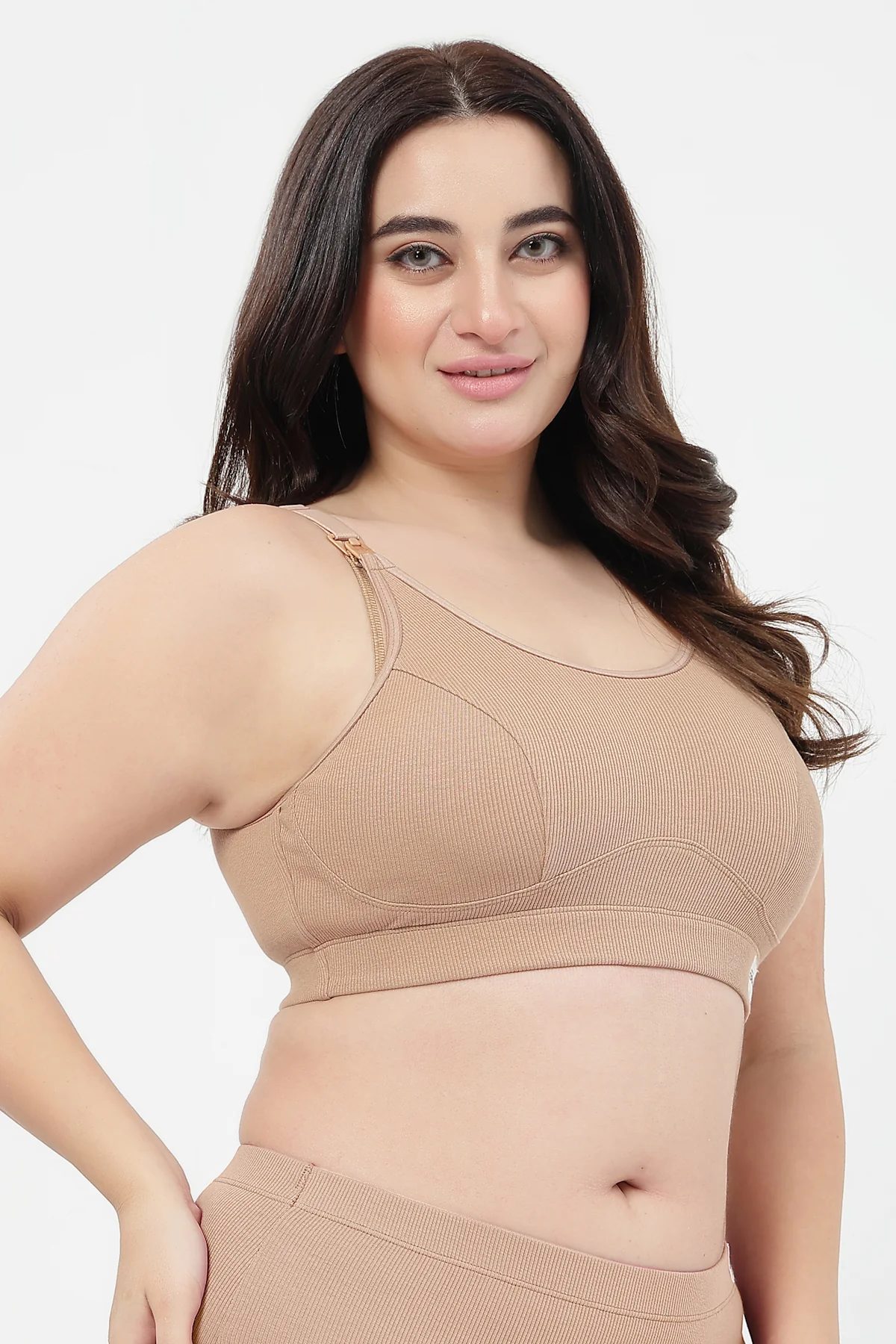 Riva Fine-Rib Cotton Feeding Bra - Skin - Image 6