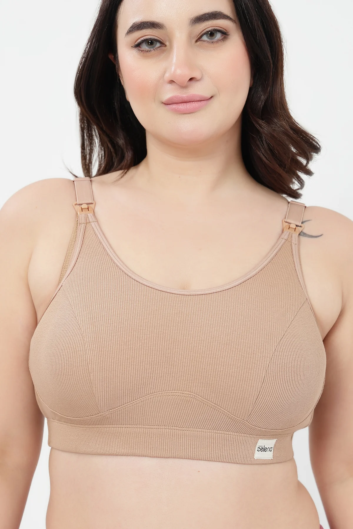 Riva Fine-Rib Cotton Feeding Bra - Skin - Image 7