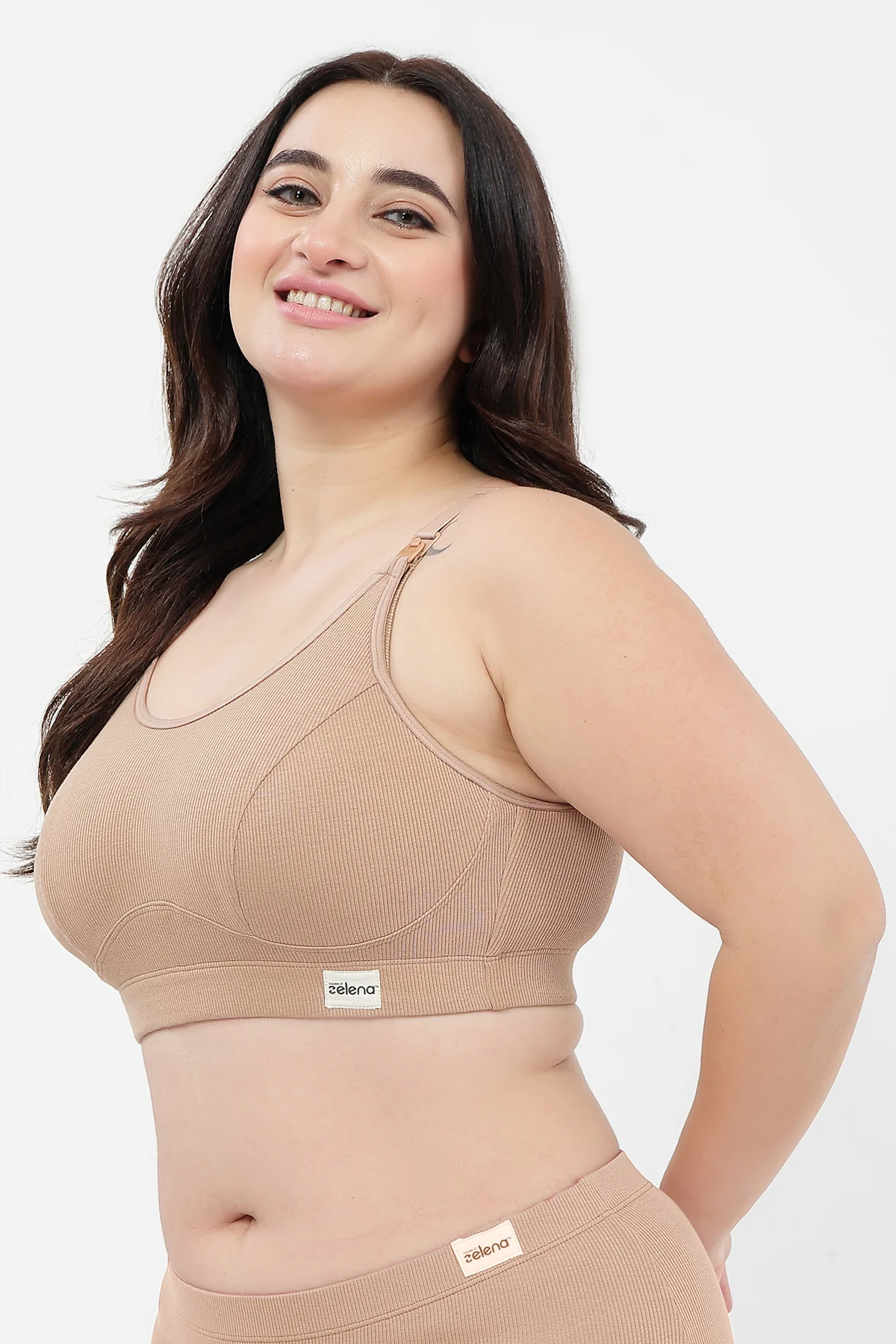 Riva Fine-Rib Cotton Feeding Bra - Skin - Image 9