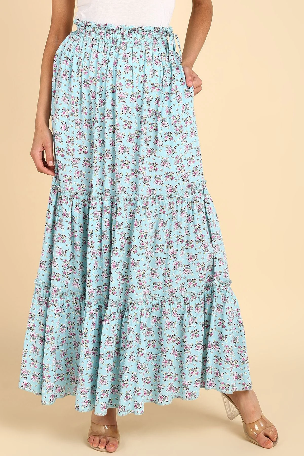 Romantic Print Tiered Pregnancy & Maternity Skirt with Smocked Waistband & Pockets - Image 11
