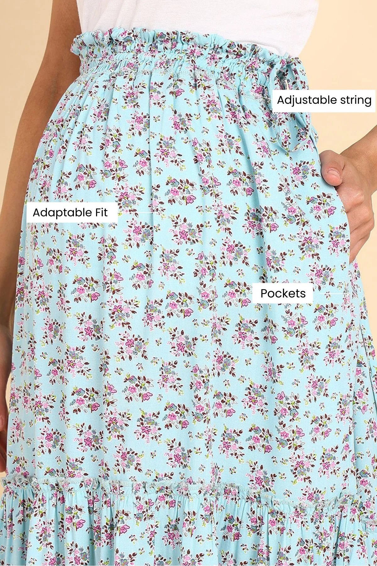 Romantic Print Tiered Pregnancy & Maternity Skirt with Smocked Waistband & Pockets - Image 4