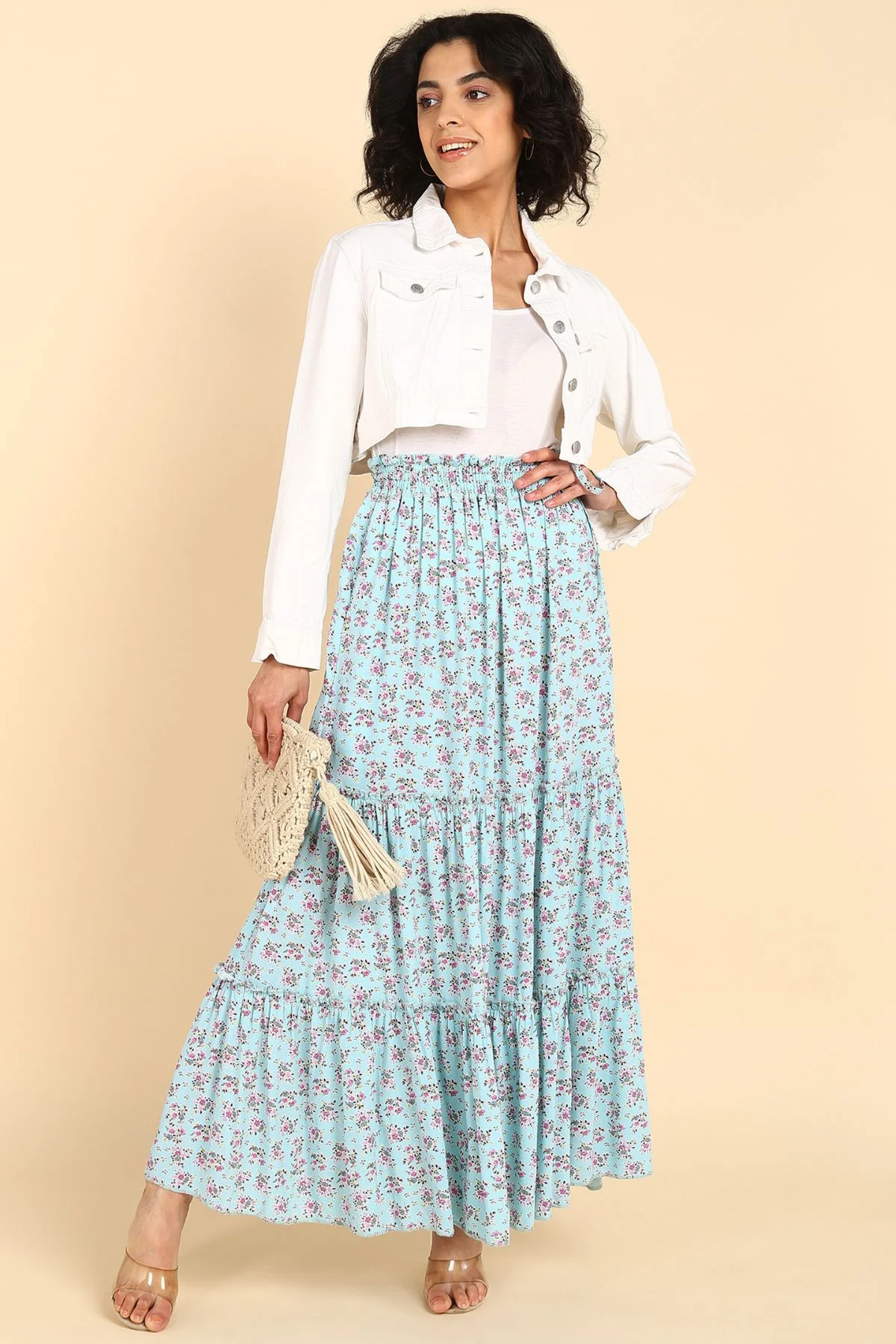 Romantic Print Tiered Pregnancy & Maternity Skirt with Smocked Waistband & Pockets - Image 5