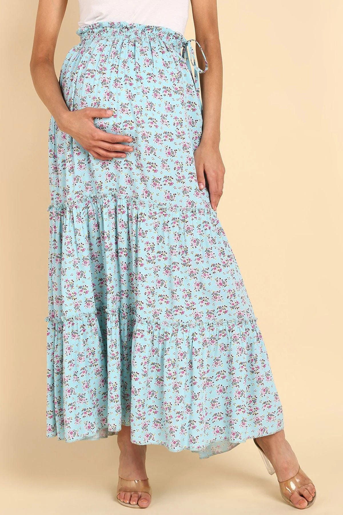 Romantic Print Tiered Pregnancy & Maternity Skirt with Smocked Waistband & Pockets - Image 9