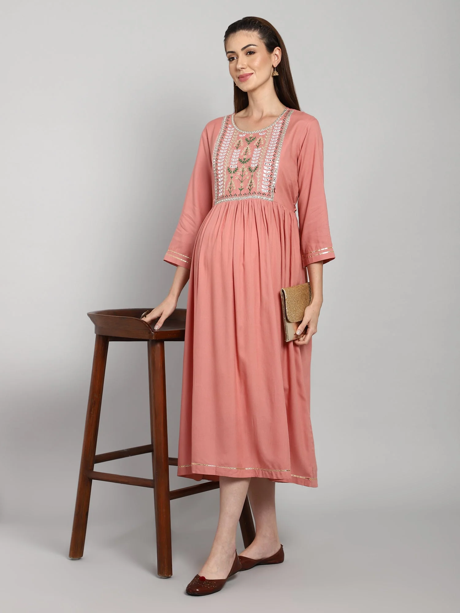 Rose Pink Maternity Kurti Dress - Image 3