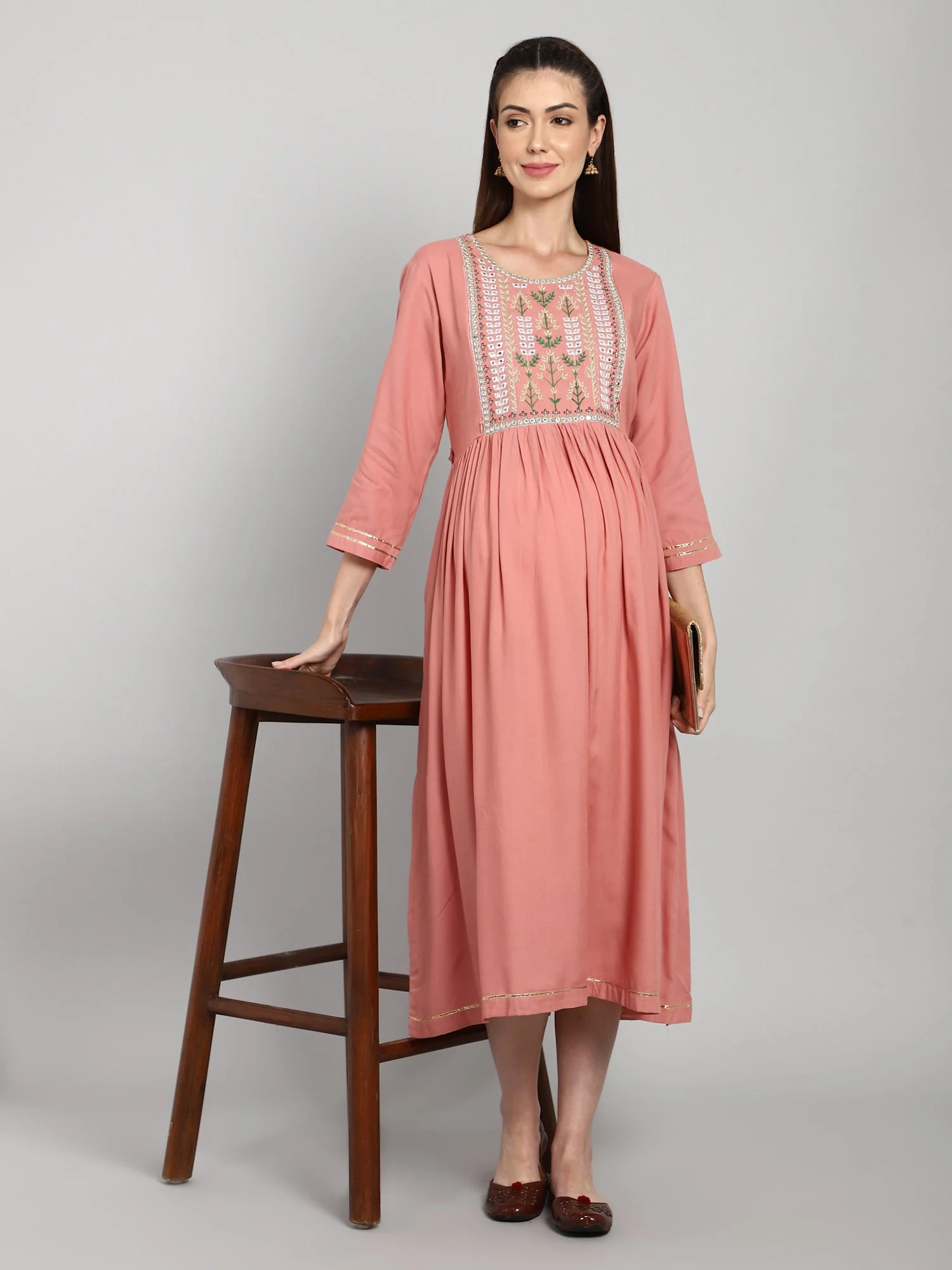 Rose Pink Maternity Kurti Dress - Image 7