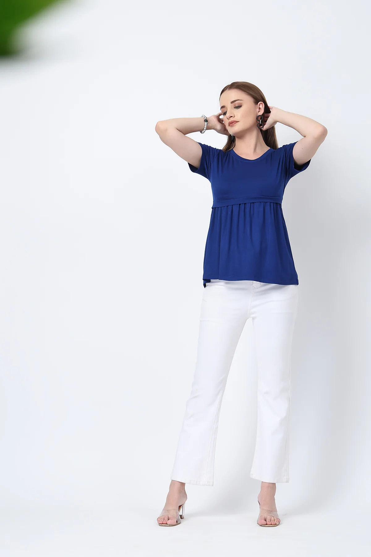 Royal Blue Maternity Zipless Feeding Gathered Top - Image 11