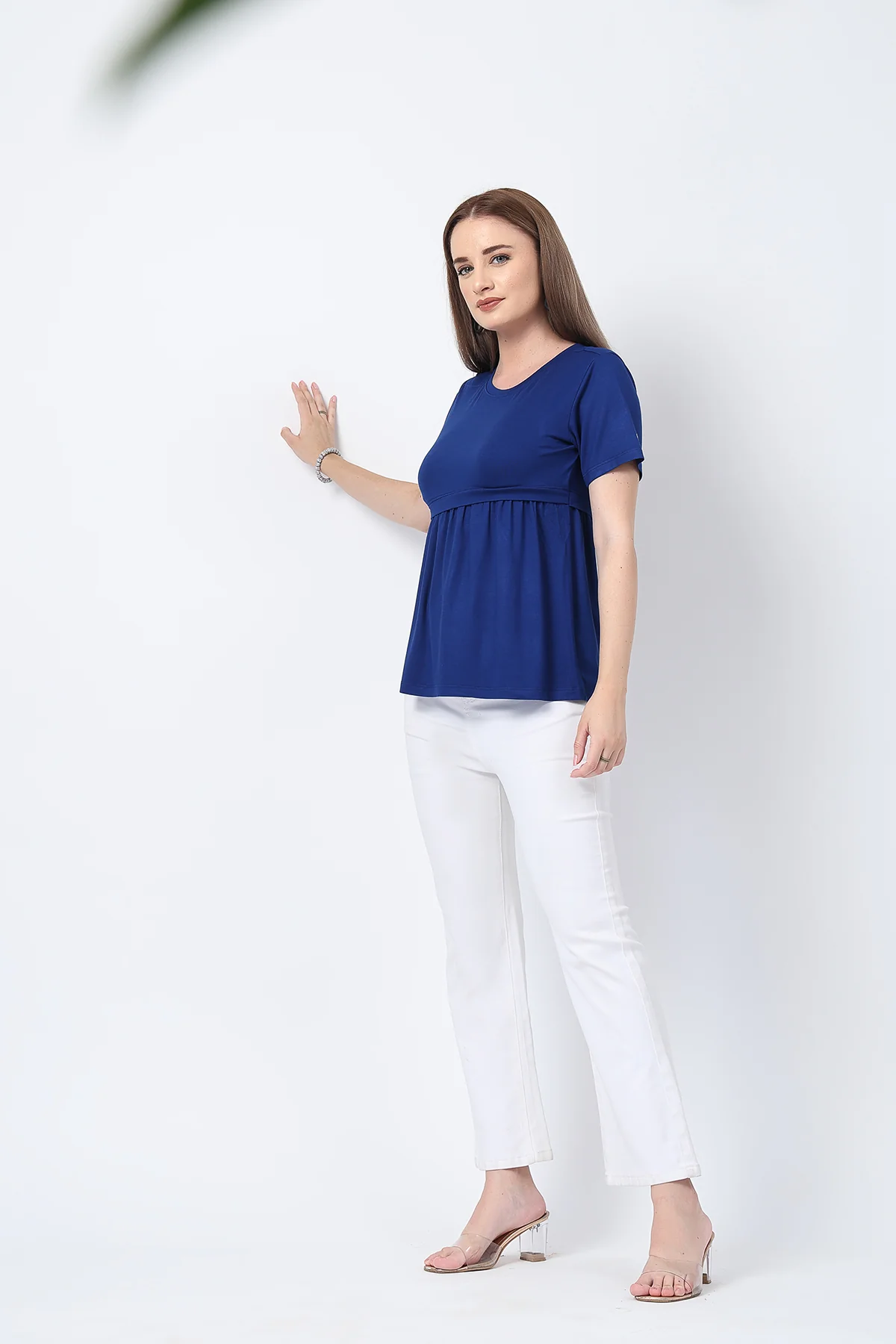 Royal Blue Maternity Zipless Feeding Gathered Top - Image 13