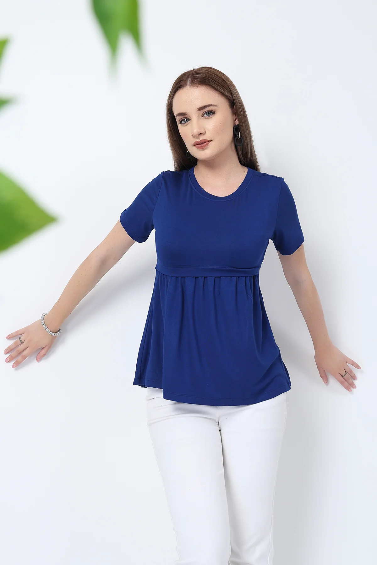 Royal Blue Maternity Zipless Feeding Gathered Top - Image 15