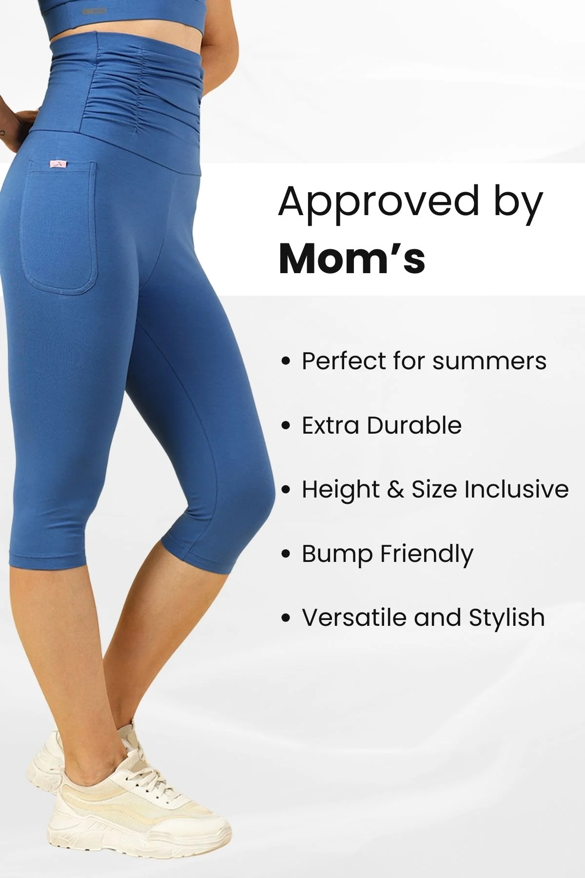Ruched Cotton Blue Maternity Capri (Pregnancy & Postpartum) - Image 6