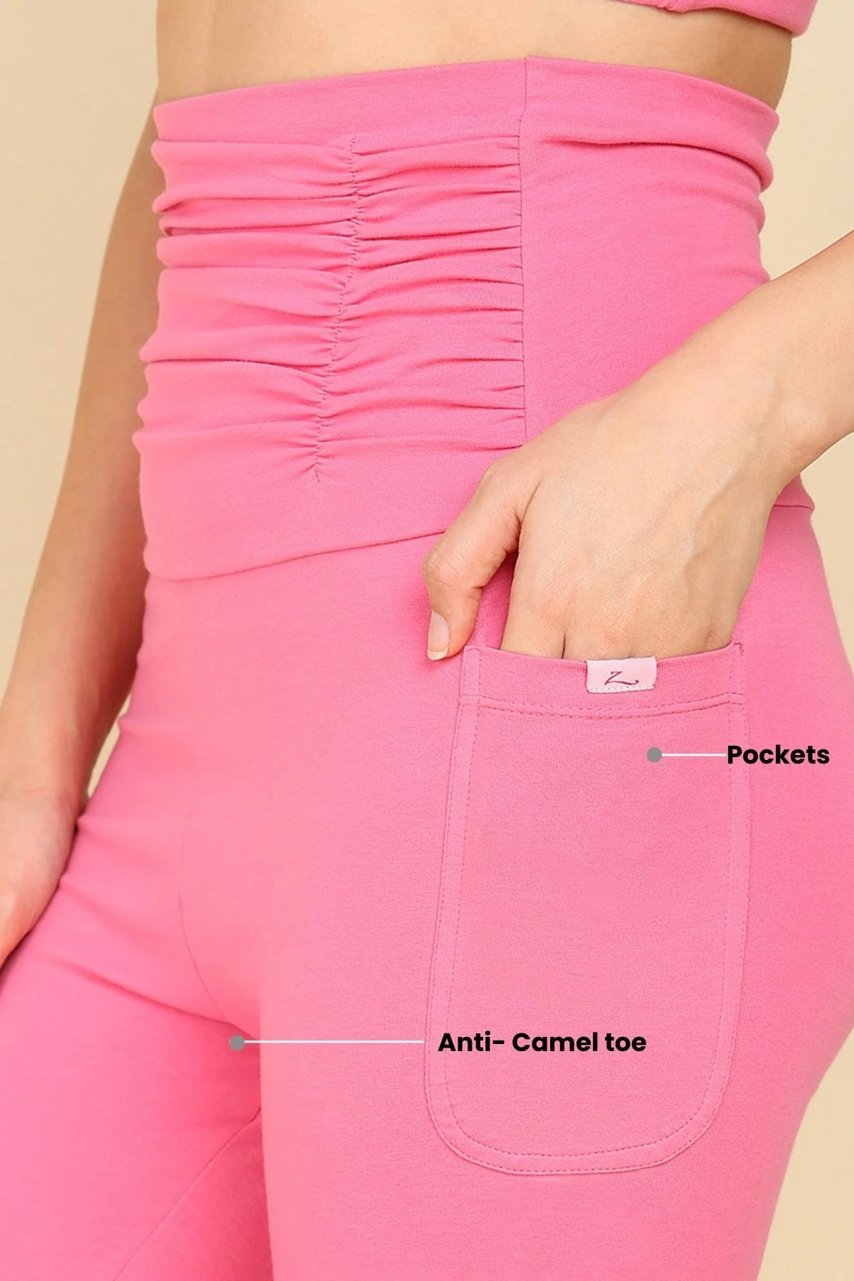 Ruched Cotton Pink Maternity Capri (Pregnancy & Postpartum) - Image 4