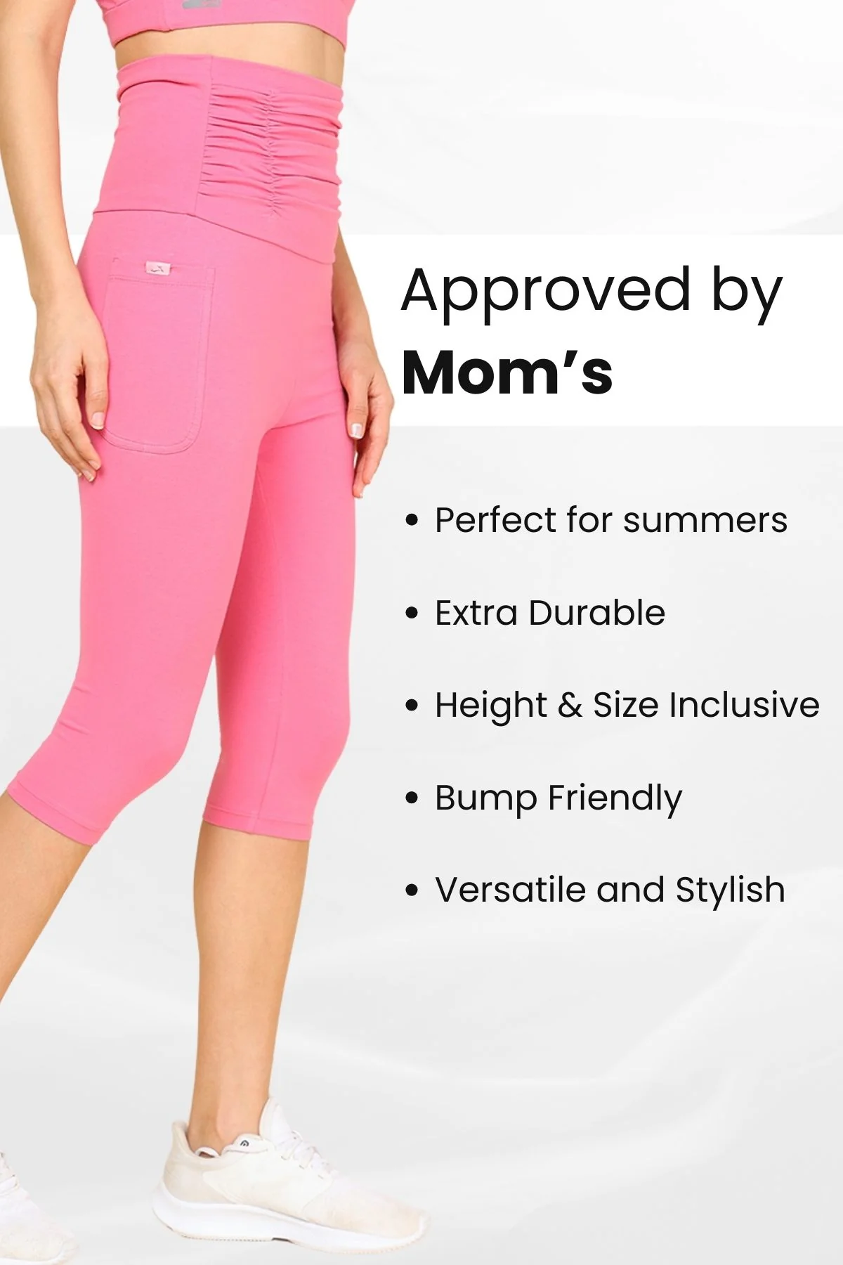 Ruched Cotton Pink Maternity Capri (Pregnancy & Postpartum) - Image 6