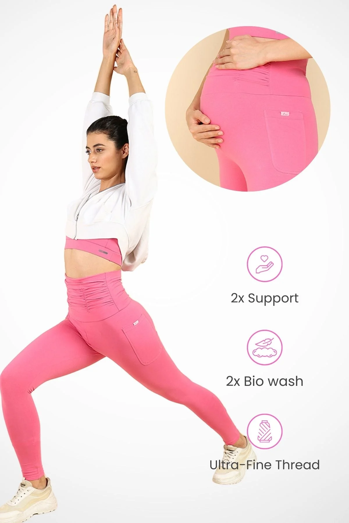 Ruched Cotton Pink Maternity Legging (Pregnancy & Postpartum) - Image 11