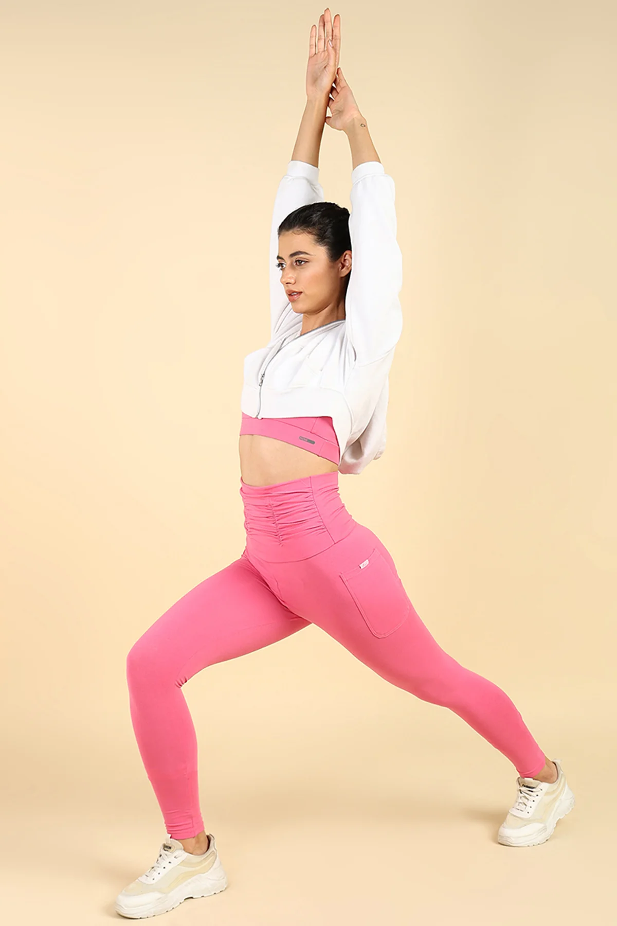 Ruched Cotton Pink Maternity Legging (Pregnancy & Postpartum) - Image 2
