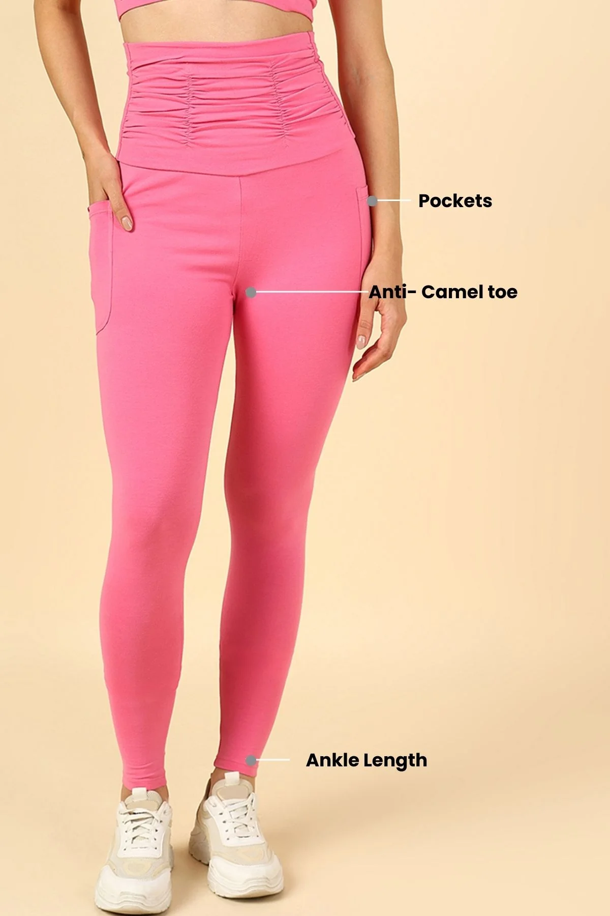 Ruched Cotton Pink Maternity Legging (Pregnancy & Postpartum) - Image 4
