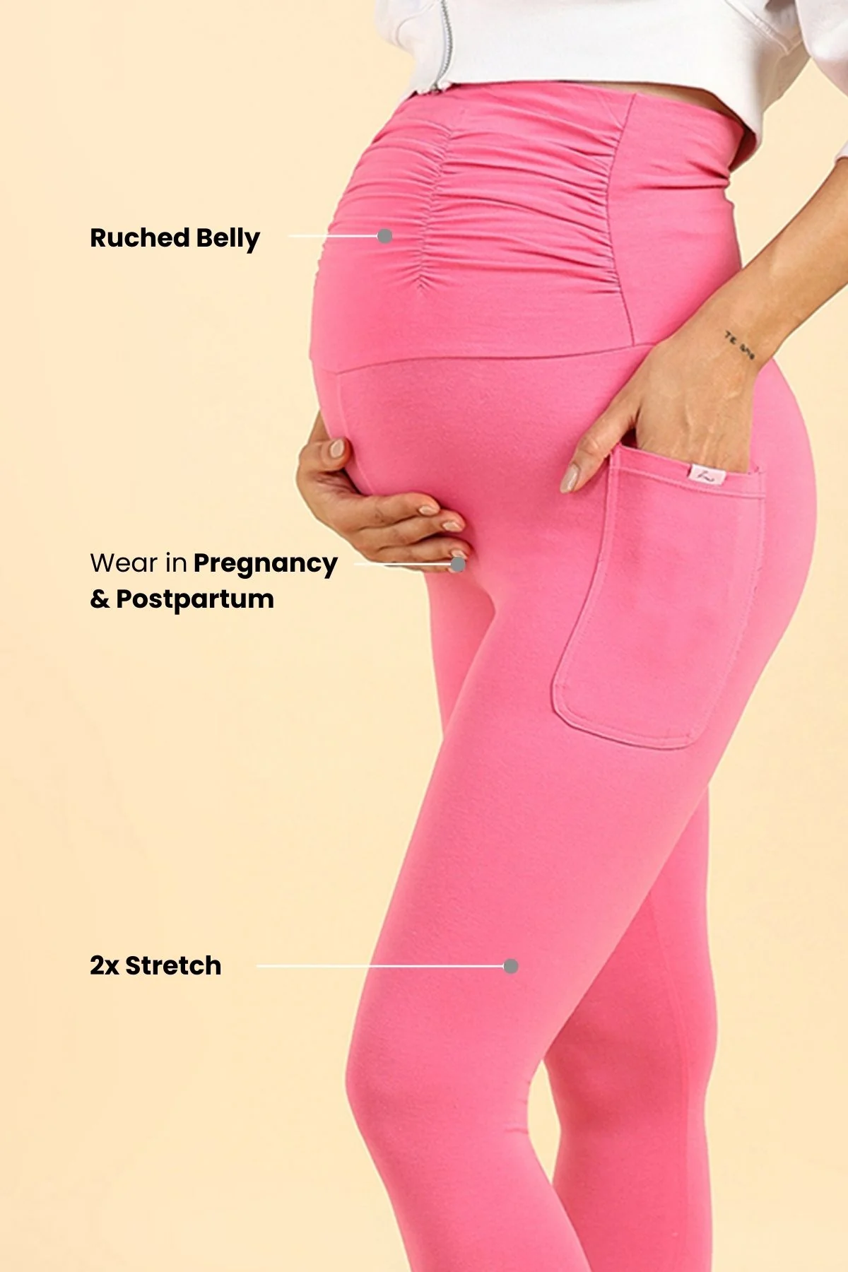Ruched Cotton Pink Maternity Legging (Pregnancy & Postpartum) - Image 5