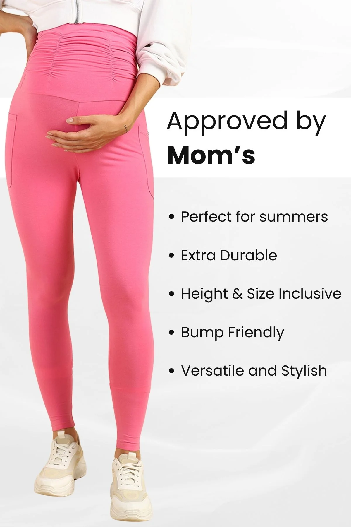 Ruched Cotton Pink Maternity Legging (Pregnancy & Postpartum) - Image 6