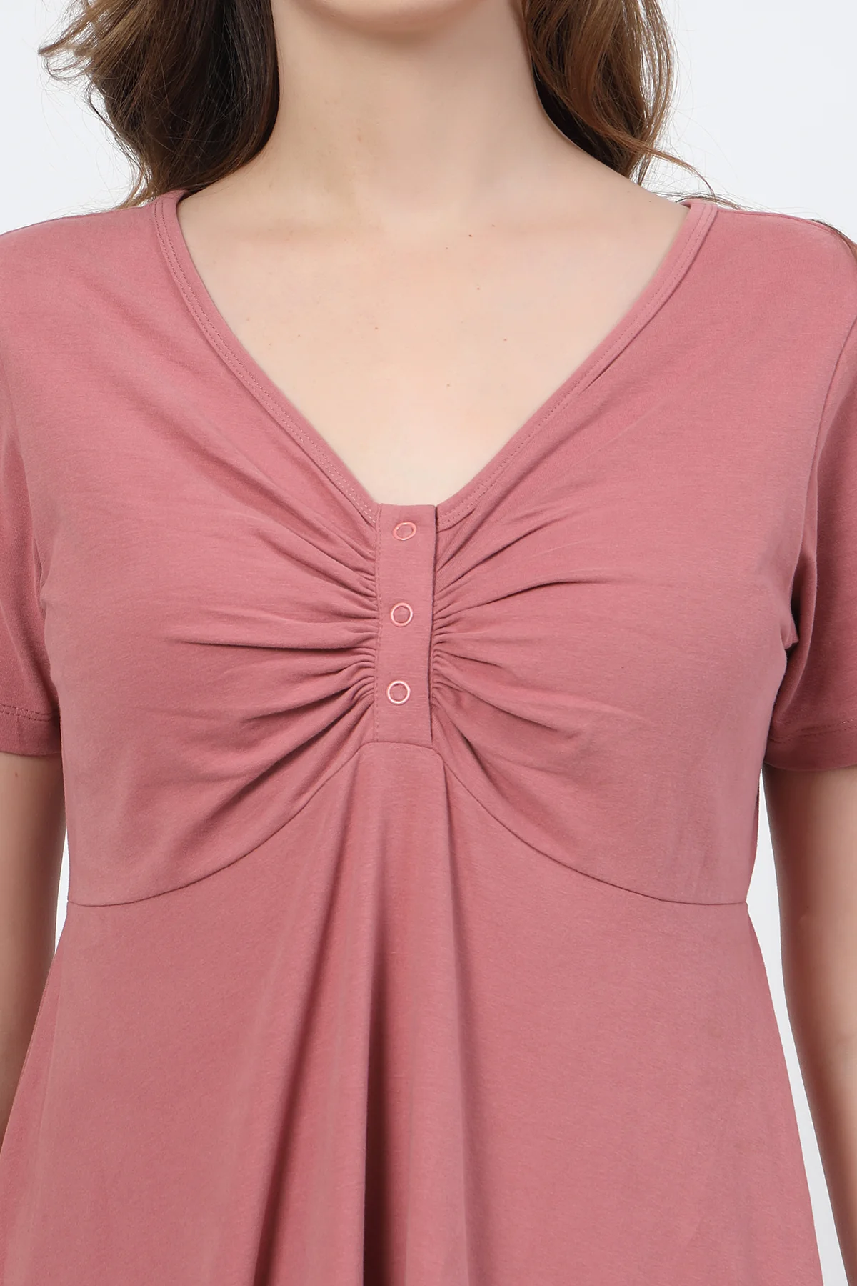 Ruched Cotton Zipless Feeding Dress - Deep Salmon - Image 7