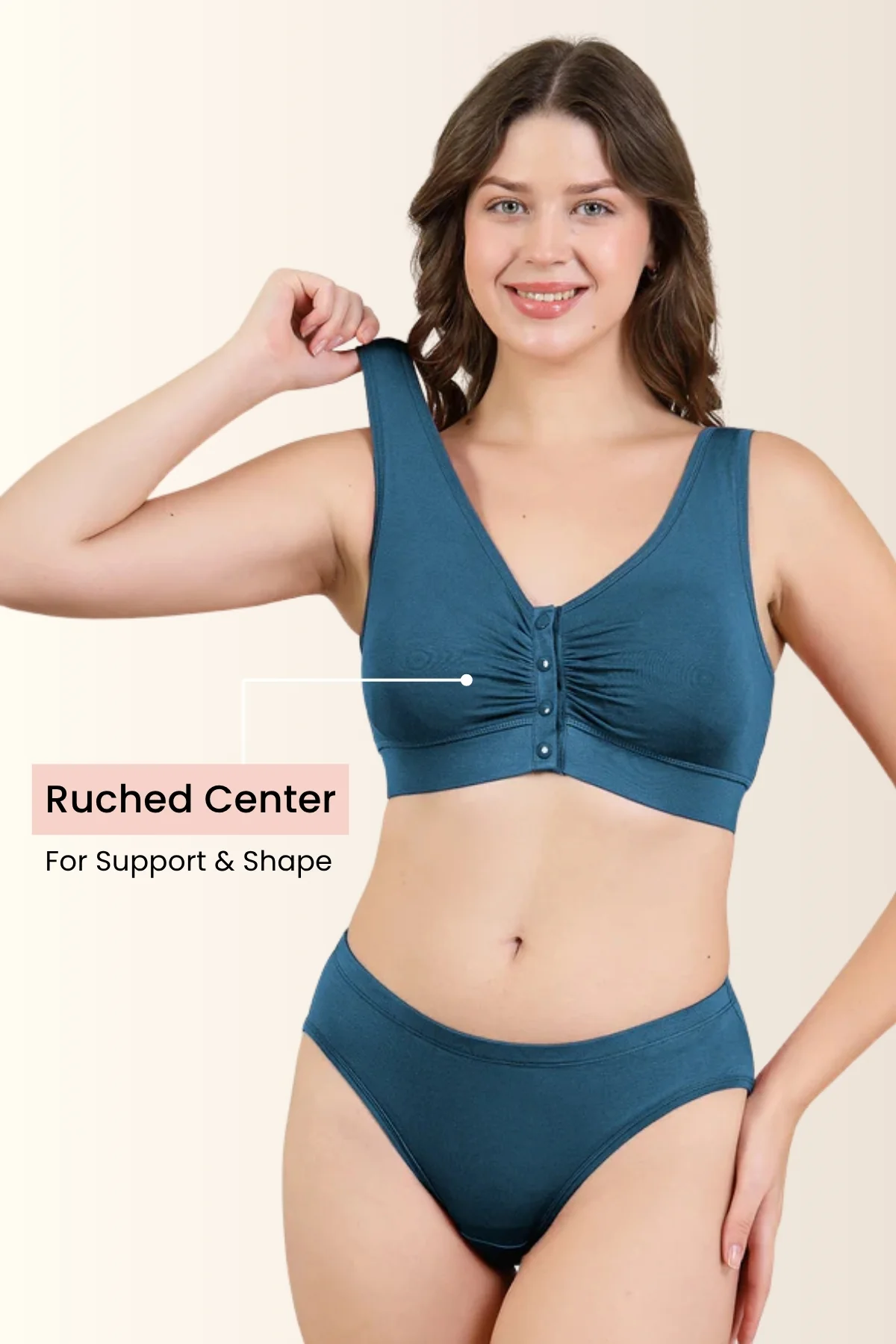 Ruched Modal Front-Open Bra - Airforce - Image 5
