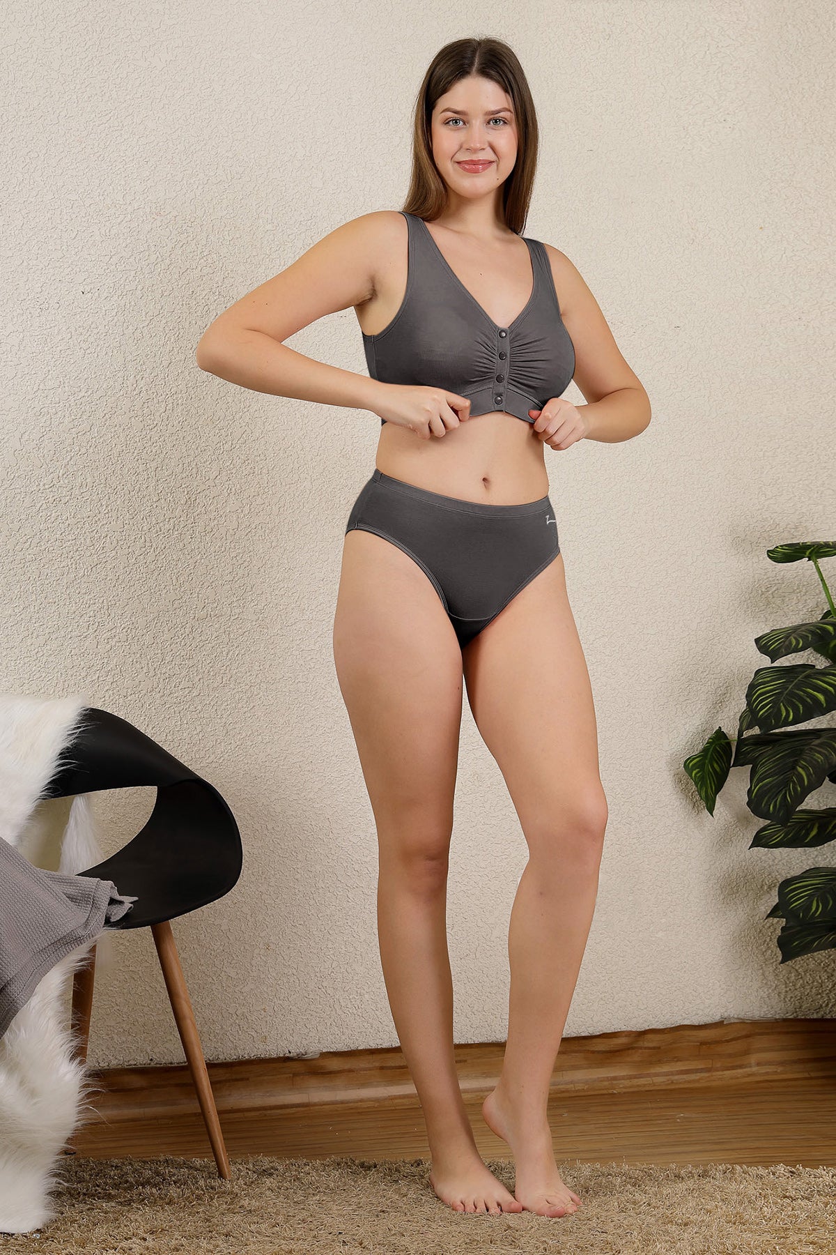 Ruched Modal Front-Open Bra - Ash - Image 10