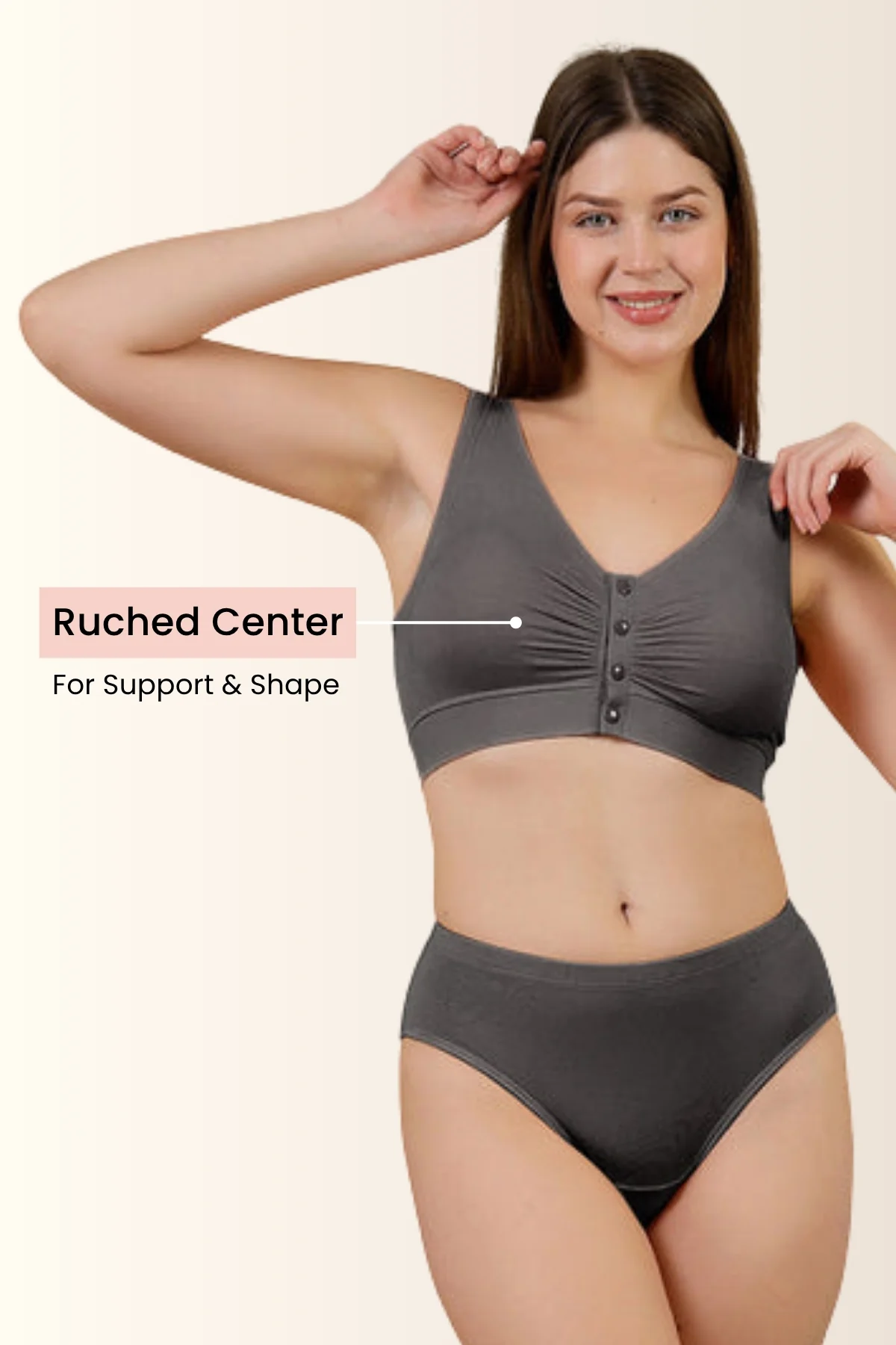 Ruched Modal Front-Open Bra - Ash - Image 3