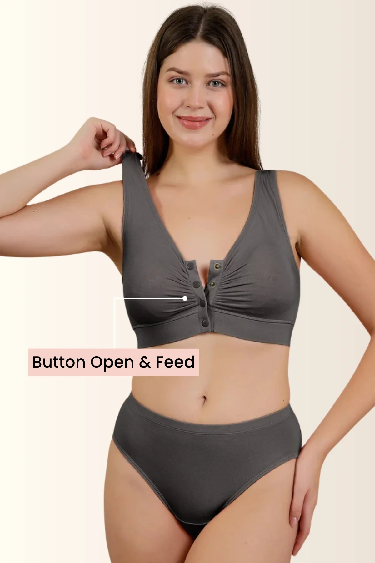Ruched Modal Front-Open Bra - Ash - Image 5