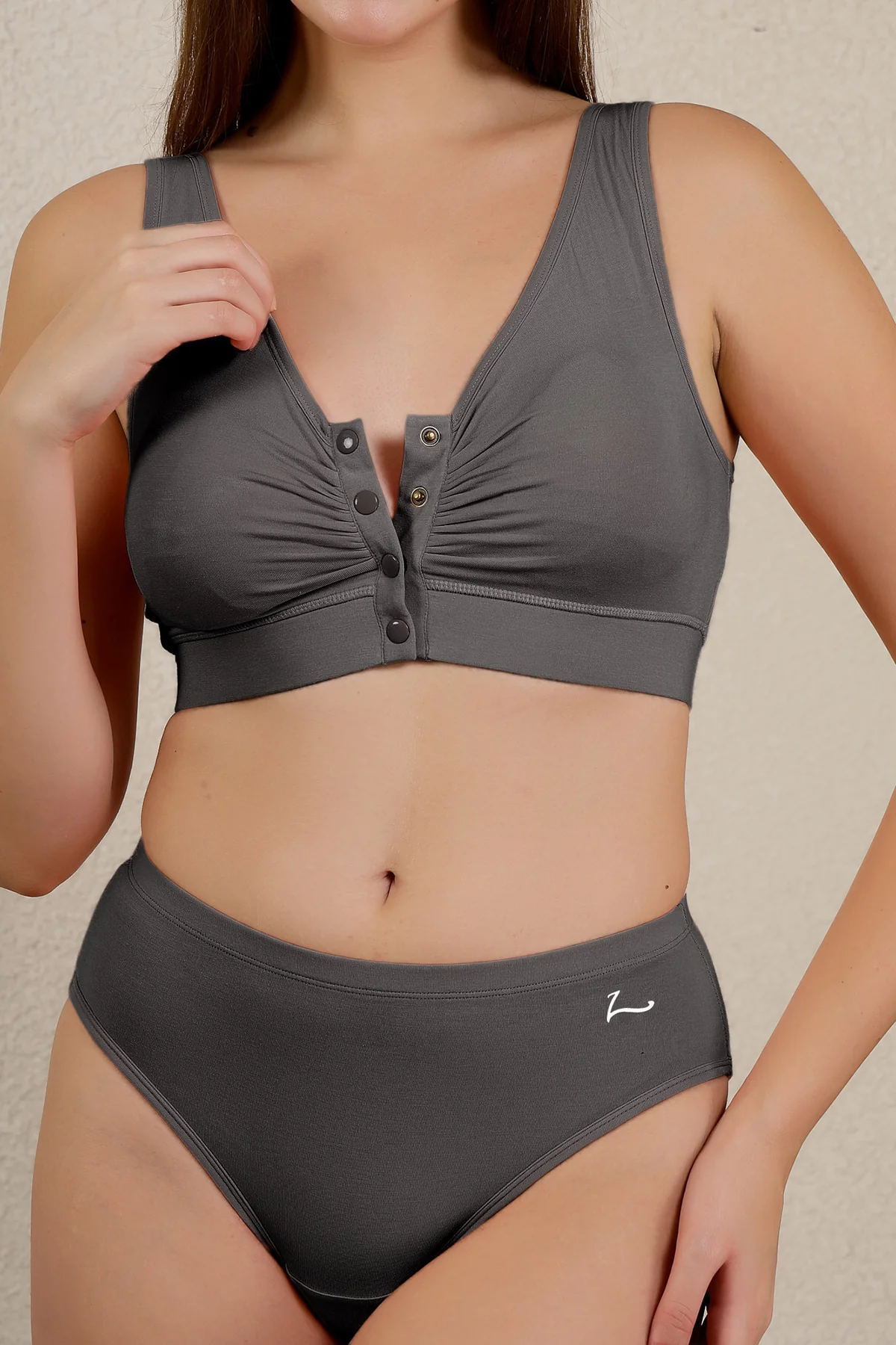 Ruched Modal Front-Open Bra - Ash - Image 8