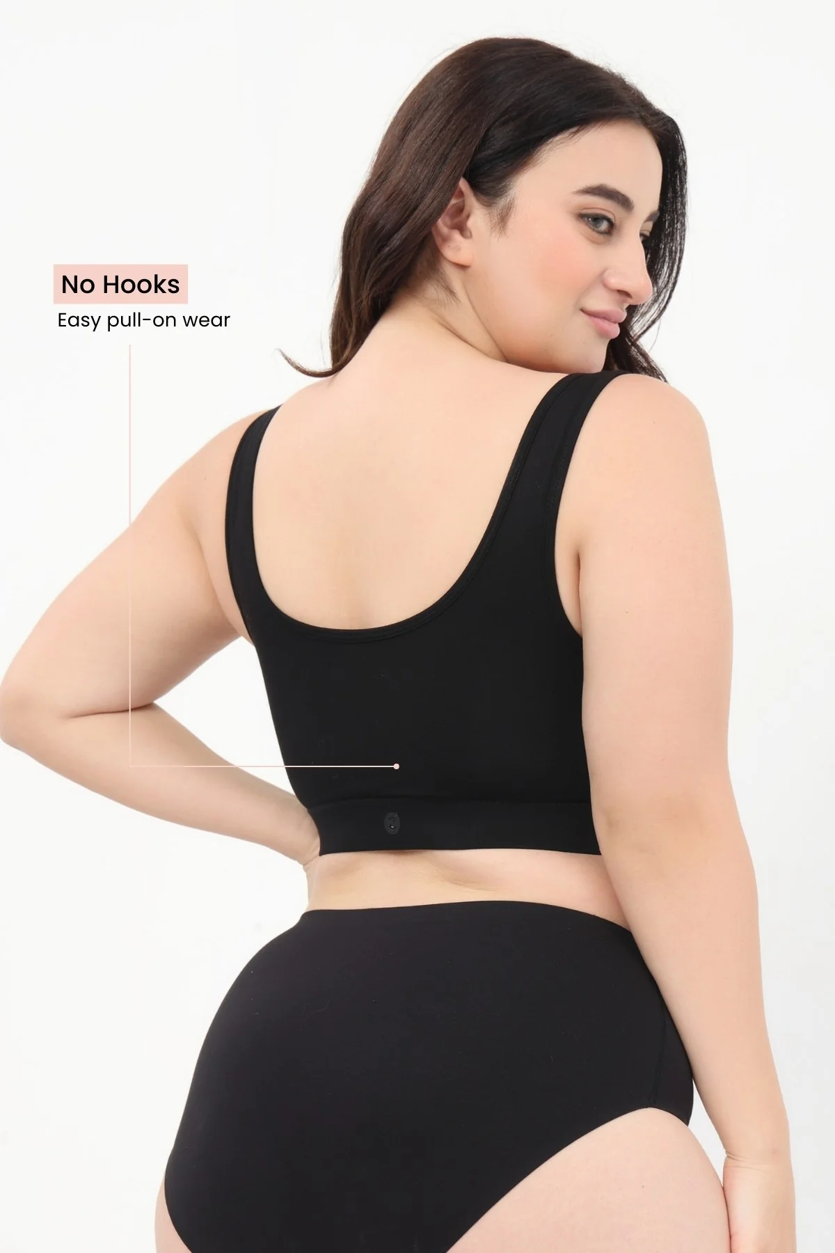 Ruched Modal Front-Open Bra - Black - Image 4