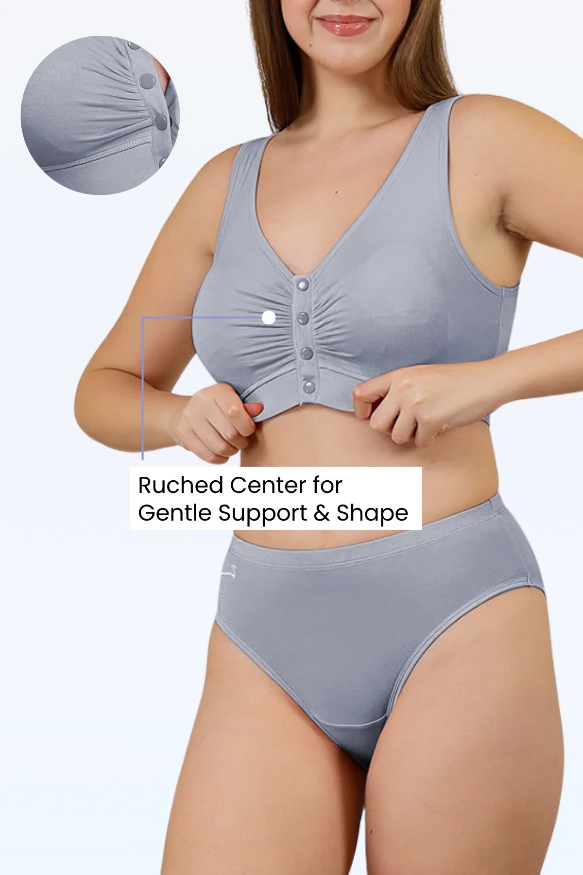 Ruched Modal Front-Open Bra - M-Blue - Image 11