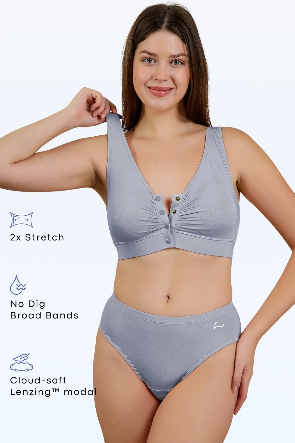 Ruched Modal Front-Open Bra - M-Blue - Image 13