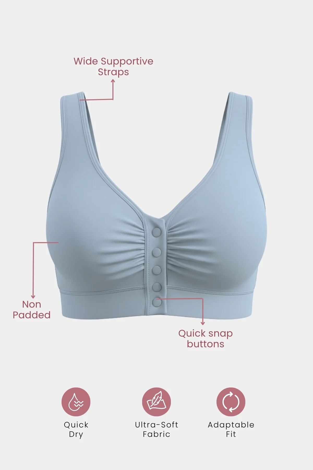 Ruched Modal Front-Open Bra - M-Blue - Image 2