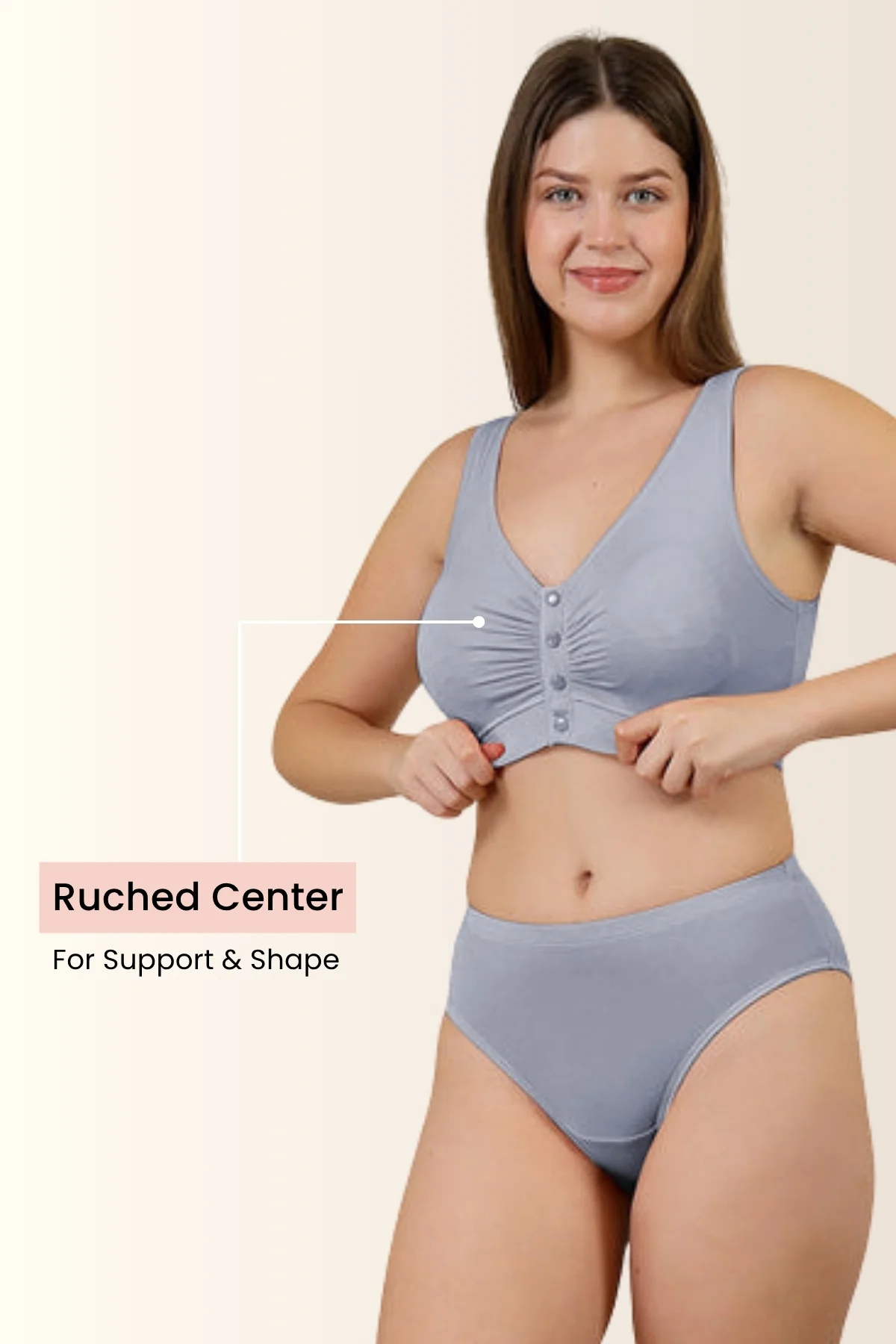 Ruched Modal Front-Open Bra - M-Blue - Image 3