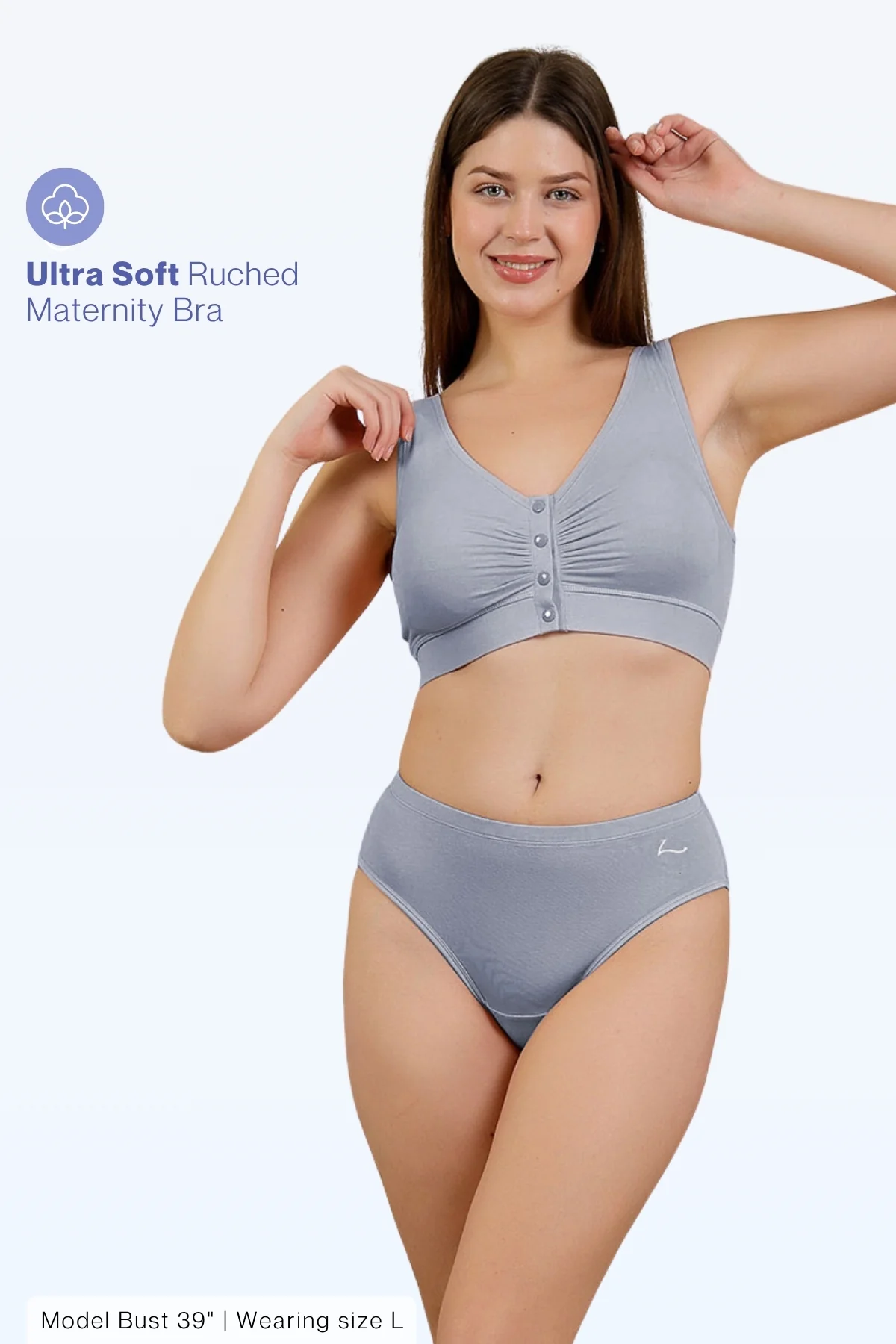Ruched Modal Front-Open Bra - M-Blue - Image 8